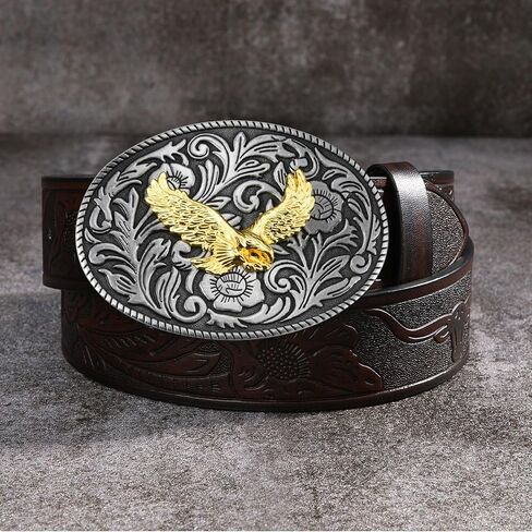 Men's Western Belt Buckle - Antique Engraved Floral Design for Cowboy Style in Kuwait