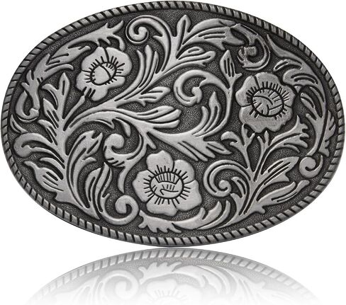 Men's Western Belt Buckle - Antique Engraved Floral Design for Cowboy Style in Saudi Arabia