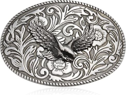Men's Western Belt Buckle - Antique Engraved Floral Design for Cowboy Style in Kuwait