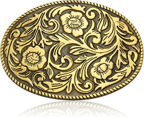 Men's Western Belt Buckle - Antique Engraved Floral Design for Cowboy Style in Kuwait
