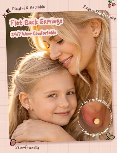 FIBO STEEL 10 Pairs Hypoallergenic Earrings for Girls Toddler Surgical Steel Flat Back Earrings for Sensitive Ears Women 14K Gold Plated Cute Heart Flower Small Stud Earring Set Kids Jewelry in Kuwait