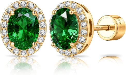 Certified Lab Grown Sapphire & Emerald Flat Back Adjustable Stud Earrings for Women, Hypoallergenic, Conflict-Free Birthstone Gift for Birthday, Anniversary & Christmas, with Certification & Gift Box in Saudi Arabia