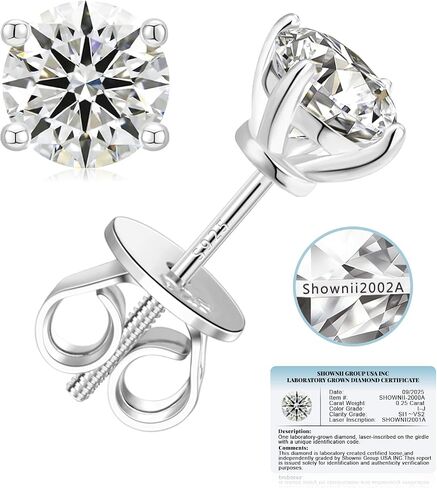 SHOWNII Diamond Earrings Certified LAB GROWN Diamond Stud Earrings for Women 0.5CT 1CT 14K White and Yellow Gold Plated S925 Sterling Silver 4-Prong Screw Back Round Cut (I-J Color, S1-VS2 Clarity). in Saudi Arabia