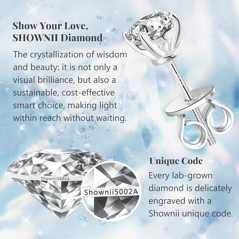 SHOWNII Diamond Earrings Certified LAB GROWN Diamond Stud Earrings for Women 0.5CT 1CT 14K White and Yellow Gold Plated S925 Sterling Silver 4-Prong Screw Back Round Cut (I-J Color, S1-VS2 Clarity). in Saudi Arabia