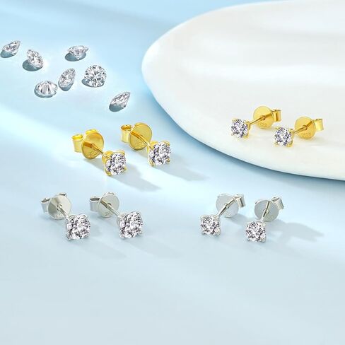 SHOWNII Diamond Earrings Certified LAB GROWN Diamond Stud Earrings for Women 0.5CT 1CT 14K White and Yellow Gold Plated S925 Sterling Silver 4-Prong Screw Back Round Cut (I-J Color, S1-VS2 Clarity). in Saudi Arabia