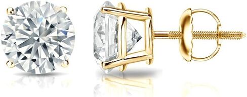 Diamond Wish 10k Gold Round Diamond Stud Earrings (1/6 carat TW, Good, SI1-SI2) 4-Prong Basket Screw-Back in Kuwait