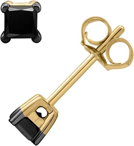 1/3 Carat Princess Cut Black Natural Diamond Stud Earrings for Women in 14K Yellow Gold (not-known clarity) in Kuwait