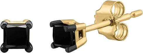 1/3 Carat Princess Cut Black Natural Diamond Stud Earrings for Women in 14K Yellow Gold (not-known clarity) in Kuwait