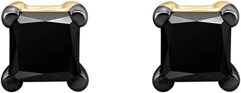 1/3 Carat Princess Cut Black Natural Diamond Stud Earrings for Women in 14K Yellow Gold (not-known clarity) in Kuwait