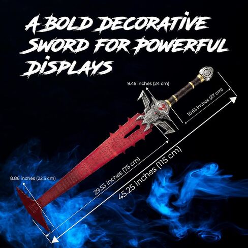 Crucible Sword Metal Replica - 45 Inch Stainless Steel Cosplay Costume Prop with Wall Mount Display Plate - Game Inspired Metal Decorative Sword for Collection Room Decor in Saudi Arabia