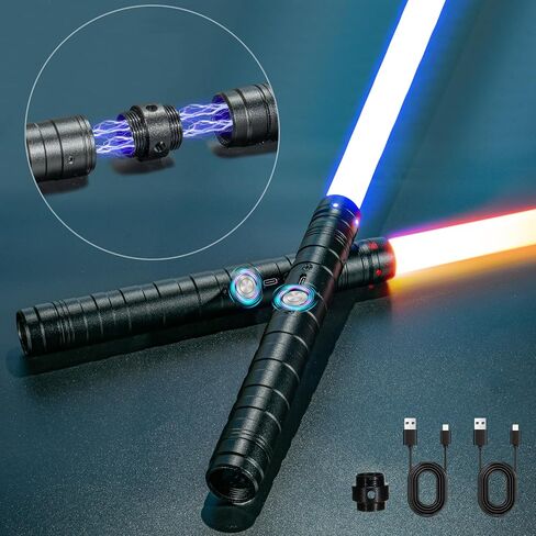 Lightsaber, Double-Bladed Lightsaber 2 Pack, Metal Hilt Dueling Saber for Adults, Rechargeable RGB Combat Light Saber with Sound Effects,Type-C 2-in-1 Connected Glow Swords for Cosplay Halloween Party in Kuwait