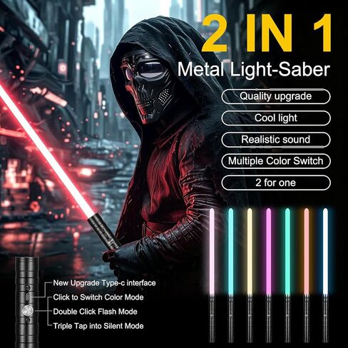 Lightsaber, Double-Bladed Lightsaber 2 Pack, Metal Hilt Dueling Saber for Adults, Rechargeable RGB Combat Light Saber with Sound Effects,Type-C 2-in-1 Connected Glow Swords for Cosplay Halloween Party in Kuwait