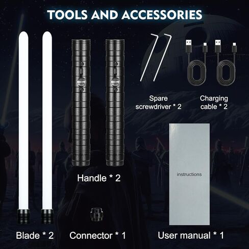 Lightsaber, Double-Bladed Lightsaber 2 Pack, Metal Hilt Dueling Saber for Adults, Rechargeable RGB Combat Light Saber with Sound Effects,Type-C 2-in-1 Connected Glow Swords for Cosplay Halloween Party in Kuwait