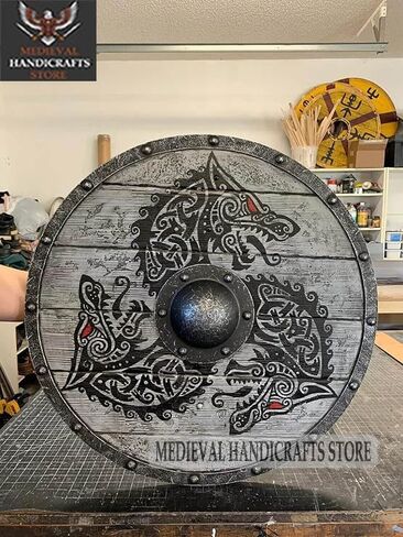 Viking Fenrir Grey Wolf Shield Authentic Fully Functional Bettleworn Battle Ready Shield, 24 Inches in Saudi Arabia