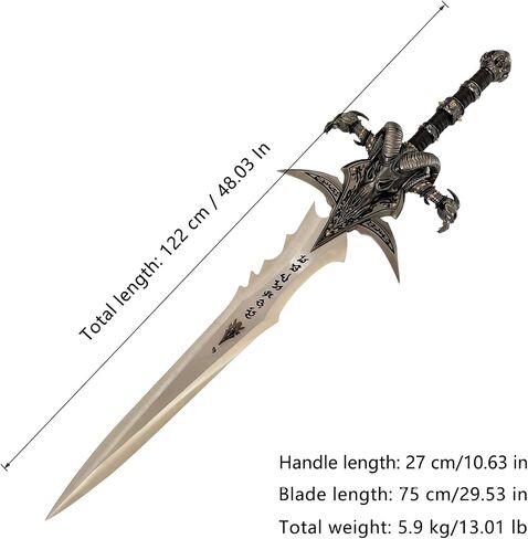 48 Inch Frostmourne Sword Replica, Metal Stainless Steel Blade Zinc Alloy Hilt, Arthas Lich King Warcraft Collectible Display Sword for Gift Decor Send Hanging Board in Saudi Arabia