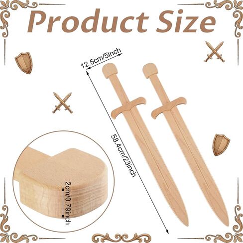 Poen 2 Pack Wooden Toy Sword for Kids 23" Medievel Knight Broadsword Lightweight and Durable for Imaginative Kids NOT a Weapon in Kuwait