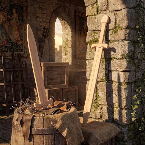 Poen 2 Pack Wooden Toy Sword for Kids 23" Medievel Knight Broadsword Lightweight and Durable for Imaginative Kids NOT a Weapon in Kuwait