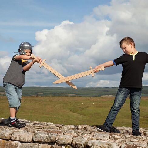Poen 2 Pack Wooden Toy Sword for Kids 23" Medievel Knight Broadsword Lightweight and Durable for Imaginative Kids NOT a Weapon in Kuwait