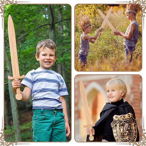 Poen 2 Pack Wooden Toy Sword for Kids 23" Medievel Knight Broadsword Lightweight and Durable for Imaginative Kids NOT a Weapon in Kuwait