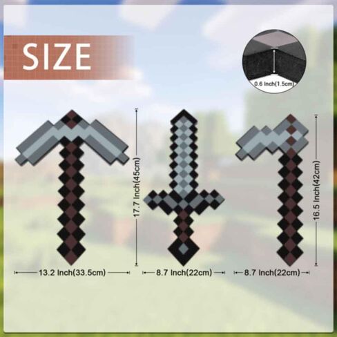 Foam Pickaxe and Sword Hoe for Game Toys 3PCS Sword Toy, Role-Play Accessory,Halloween, for Video Game Fans Grey in Saudi Arabia