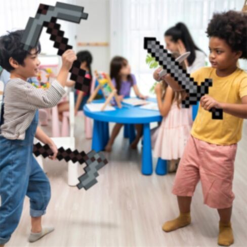 Foam Pickaxe and Sword Hoe for Game Toys 3PCS Sword Toy, Role-Play Accessory,Halloween, for Video Game Fans Grey in Saudi Arabia