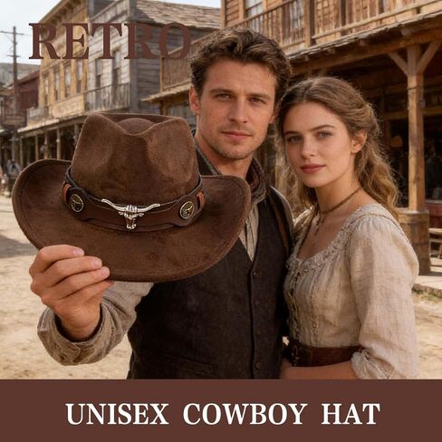 Adjustable Cowboy Hat for Men and Women Wide Brim Denim Hat Soft Comfortable Outdoor Neutral Fashion Accessory Perfect for Riding Hiking Gardening Fishing Vintage Cattlemans Hat(Brown,Size: M) in Saudi Arabia