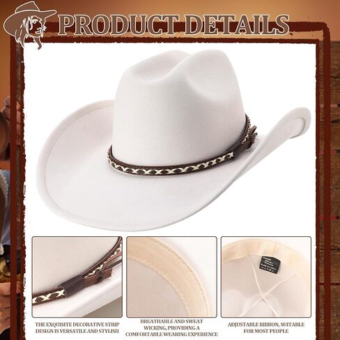 2 Pack Suede Cowboy Hat for Men Women Western Wide Brim Cowgirl Hat Set with Braided Band for Costume Party Concert Outdoor in Kuwait