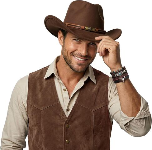 BELTROAD Cowboy Hat for Men Women, Western Cowboy Hats with Hat Box & Western Bracelets, Unisex Wide Brim Cowgirl Hat Gifts in Kuwait