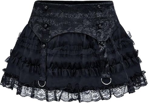 MAKEMECHIC Women's Lace Mini Skirts Patchwork Ruffle Low Waist Gothic Summer Y2K Short Skirt in Kuwait