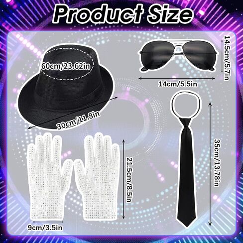 80s Pop Star Costume, 80s Rocker Star Dancer Pop King Costume Fancy Dress Accessories Outfit Jazz Fedora Hat Glove Tie Sunglasses, King of Pop for Adults 80s 90s Theme Party Carnival Halloween Cosplay in Saudi Arabia