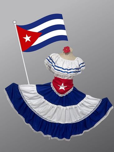 Caribbean Havana Fiesta Adult Dress - Traditional Attire with Red Star Flag Scarf L in Saudi Arabia