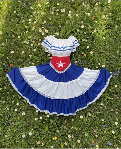 Caribbean Havana Fiesta Adult Dress - Traditional Attire with Red Star Flag Scarf L in Saudi Arabia