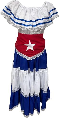 Caribbean Havana Fiesta Adult Dress - Traditional Attire with Red Star Flag Scarf L in Saudi Arabia