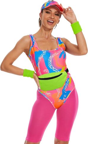ZOKJFDK 80s Workout Costume for women Halloween Cosplay Couples Outfits Swimwear Suit 80s 90s Workout Costume Outfit 5Pcs Set in Kuwait