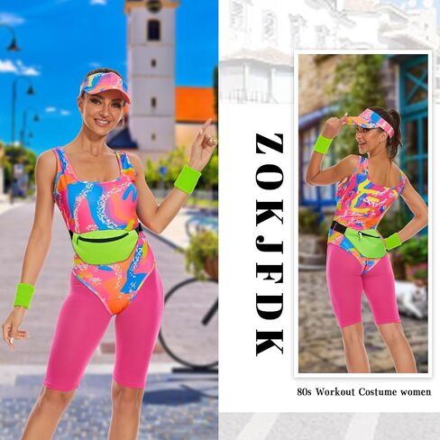 ZOKJFDK 80s Workout Costume for women Halloween Cosplay Couples Outfits Swimwear Suit 80s 90s Workout Costume Outfit 5Pcs Set in Kuwait