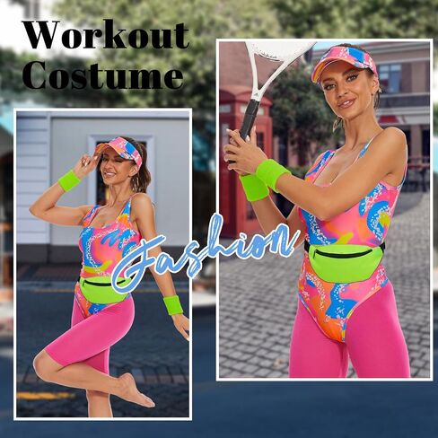 ZOKJFDK 80s Workout Costume for women Halloween Cosplay Couples Outfits Swimwear Suit 80s 90s Workout Costume Outfit 5Pcs Set in Kuwait