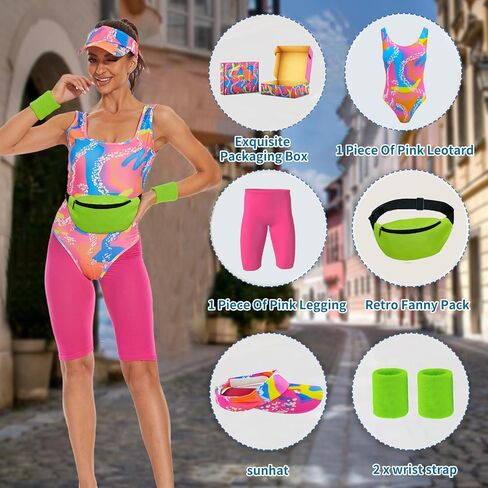 ZOKJFDK 80s Workout Costume for women Halloween Cosplay Couples Outfits Swimwear Suit 80s 90s Workout Costume Outfit 5Pcs Set in Kuwait