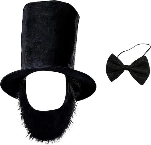 3PCS Gentleman Top Hat Beard & Bowtie Set for Patriotic Day, Abe President Costume Halloween Cosplay Dress Up Outfit in Kuwait
