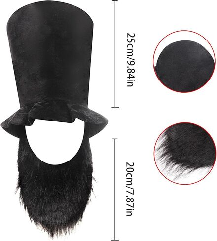 3PCS Gentleman Top Hat Beard & Bowtie Set for Patriotic Day, Abe President Costume Halloween Cosplay Dress Up Outfit in Kuwait