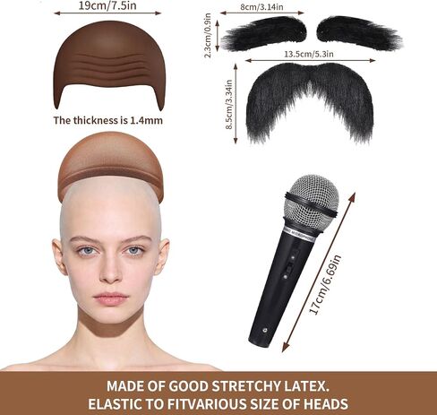 6 Pieces Halloween Speaker Costume Include Brown Bald Cap Extended Microphone Mustache Eyebrows and Wig Hair Net for Men Women Adults Cosplay Costume and Masquerade in Saudi Arabia