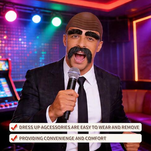 6 Pieces Halloween Speaker Costume Include Brown Bald Cap Extended Microphone Mustache Eyebrows and Wig Hair Net for Men Women Adults Cosplay Costume and Masquerade in Saudi Arabia