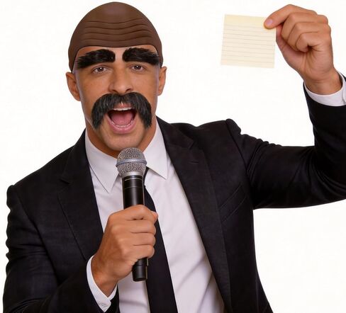 6 Pieces Halloween Speaker Costume Include Brown Bald Cap Extended Microphone Mustache Eyebrows and Wig Hair Net for Men Women Adults Cosplay Costume and Masquerade in Saudi Arabia