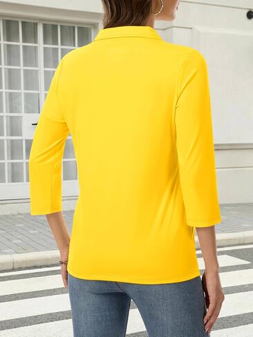 SMENG Women's Polo Shirts Cotton Blend Collared Golf Shirt 3/4 Sleeve 5-Button Tops Business Casual Work Tee in Saudi Arabia