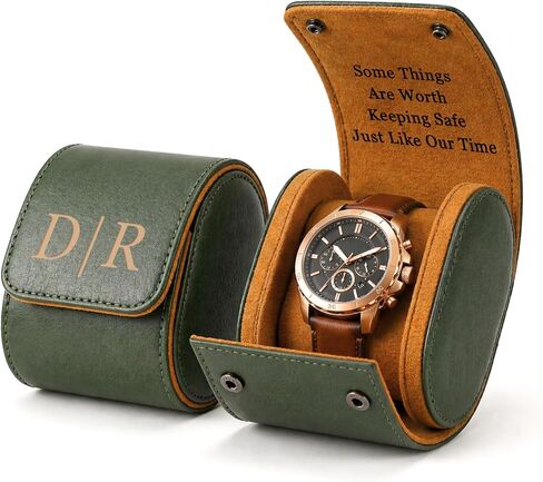 Personalized Leather Watch Case for Men - Custom Watch Holder, Travel Roll, Jewelry Organizer Gifts For Father's Day, Boyfriend, Groomsmen, Birthday, Wedding, Anniversary, Husband, Gift for Him in Kuwait