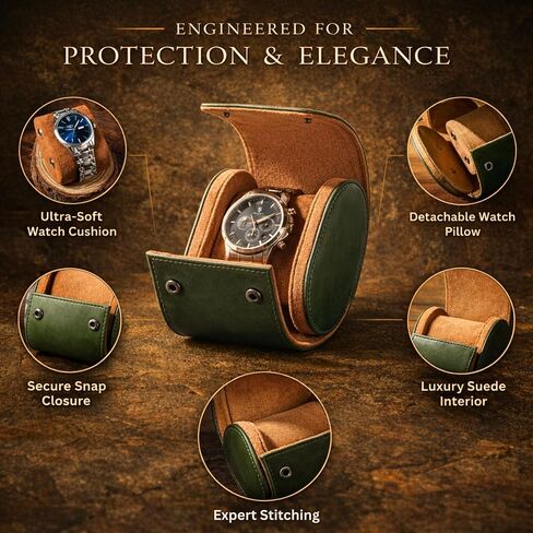 Personalized Leather Watch Case for Men - Custom Watch Holder, Travel Roll, Jewelry Organizer Gifts For Father's Day, Boyfriend, Groomsmen, Birthday, Wedding, Anniversary, Husband, Gift for Him in Kuwait