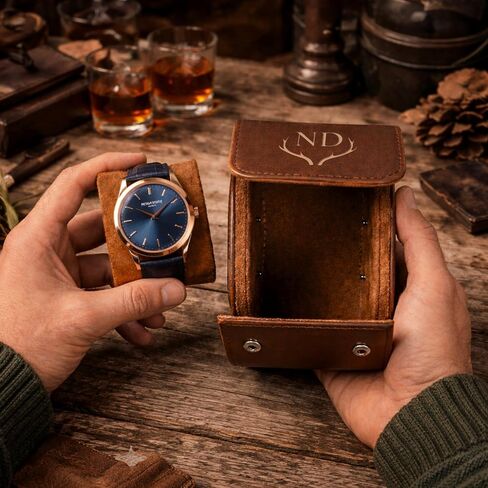 Personalized Leather Watch Case for Men - Custom Watch Holder, Travel Roll, Jewelry Organizer Gifts For Father's Day, Boyfriend, Groomsmen, Birthday, Wedding, Anniversary, Husband, Gift for Him in Kuwait