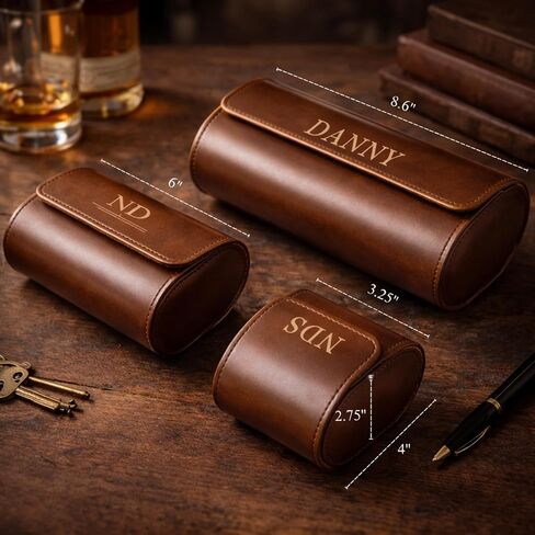 Personalized Leather Watch Case for Men - Custom Watch Holder, Travel Roll, Jewelry Organizer Gifts For Father's Day, Boyfriend, Groomsmen, Birthday, Wedding, Anniversary, Husband, Gift for Him in Kuwait