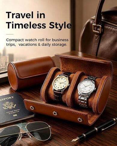 Watch Travel Case for Men: Watch Roll Travel Box 2-Slot with Removable Pillows & Soft Lining - Portable Storage Compact Organizer for Travel & Display - Gift for Men (Brown) in Kuwait