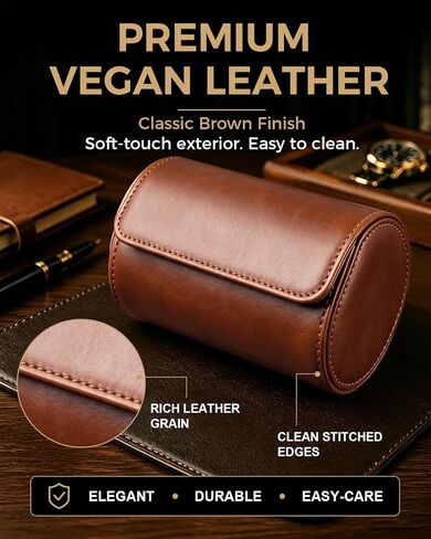 Watch Travel Case for Men: Watch Roll Travel Box 2-Slot with Removable Pillows & Soft Lining - Portable Storage Compact Organizer for Travel & Display - Gift for Men (Brown) in Kuwait