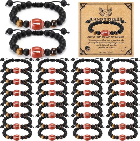 18 Sets Football Basketball Bracelet with Cards Bulk Tiger Eye Stone Sports Bracelet for Players Team Stuff Birthday Gifts in Kuwait